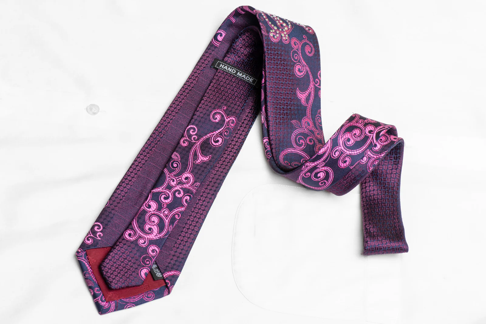 Purple Scrolls & Geometric On Navy Rhinestone Tie With Sparkles - Image 4