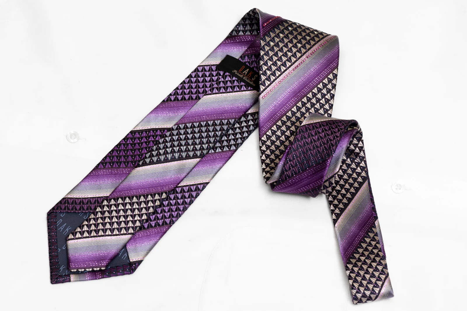 Purple Silver Striped & Geometric On Navy Rhinestone Silk Necktie With Sparkles - Image 4
