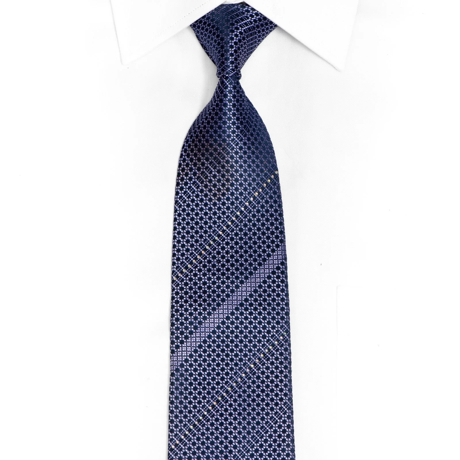Purple Trellis On Navy Rhinestone Silk Necktie