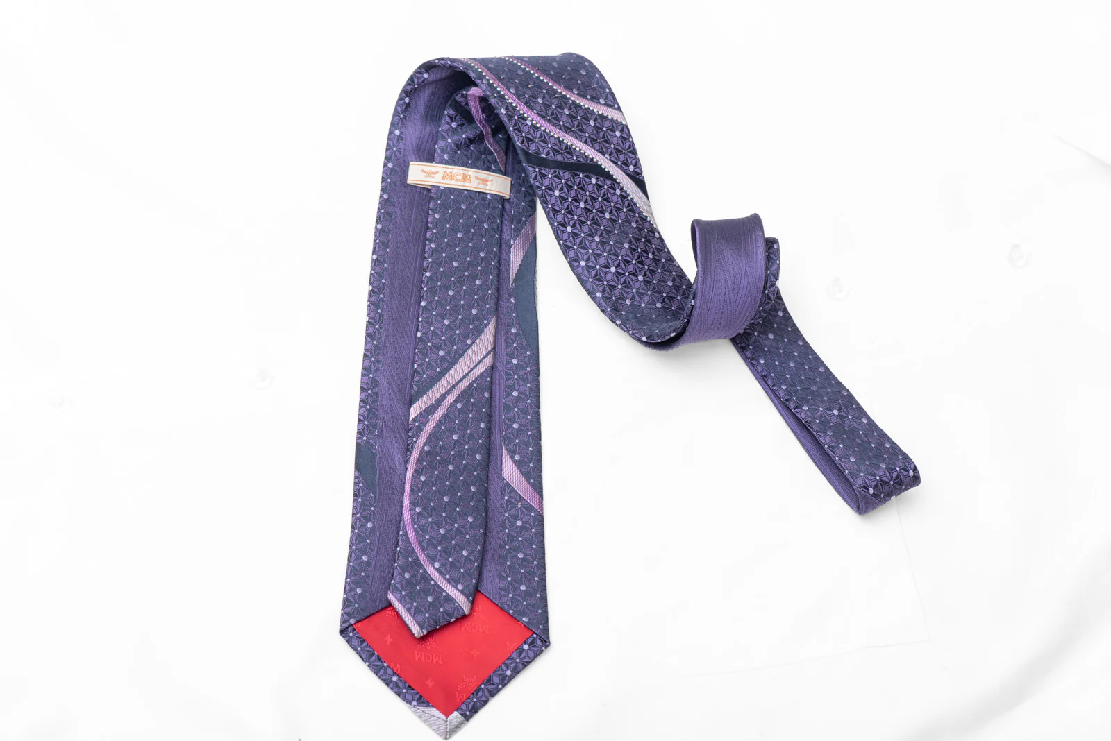 Purple Waves & Geometric On Navy Rhinestone Silk Tie - Image 4