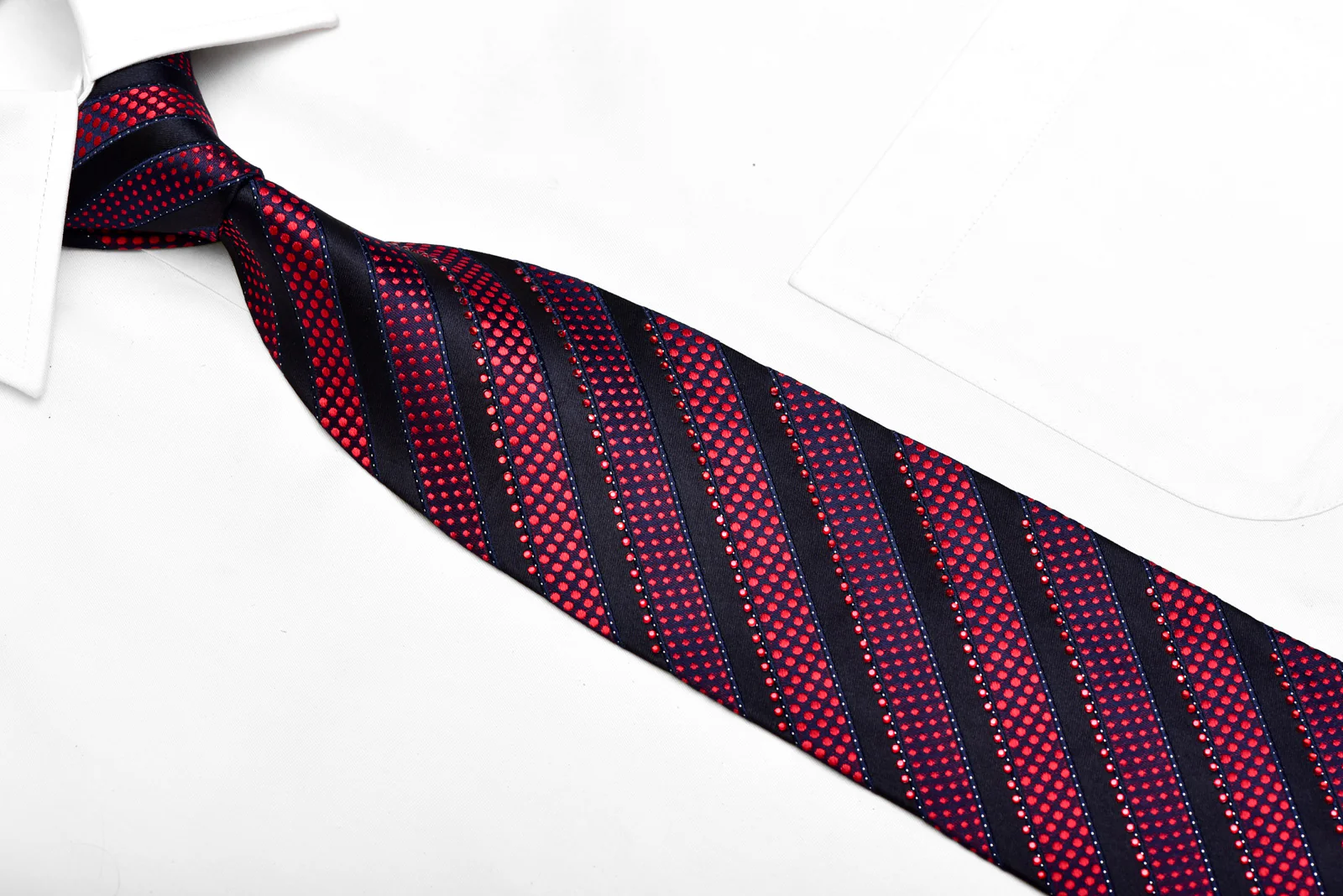 Red Dot Stripes On Navy Rhinestone Tie With Blue Sparkles - Image 2