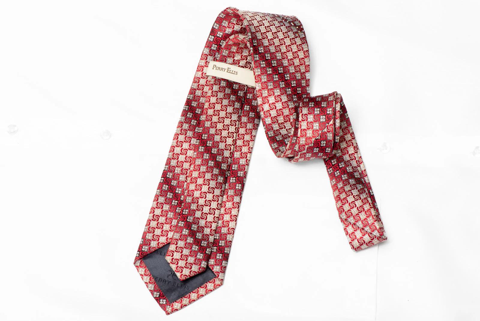 Red Geometric On Silver Rhinestone Silk Tie With Silver Sparkles - Image 3