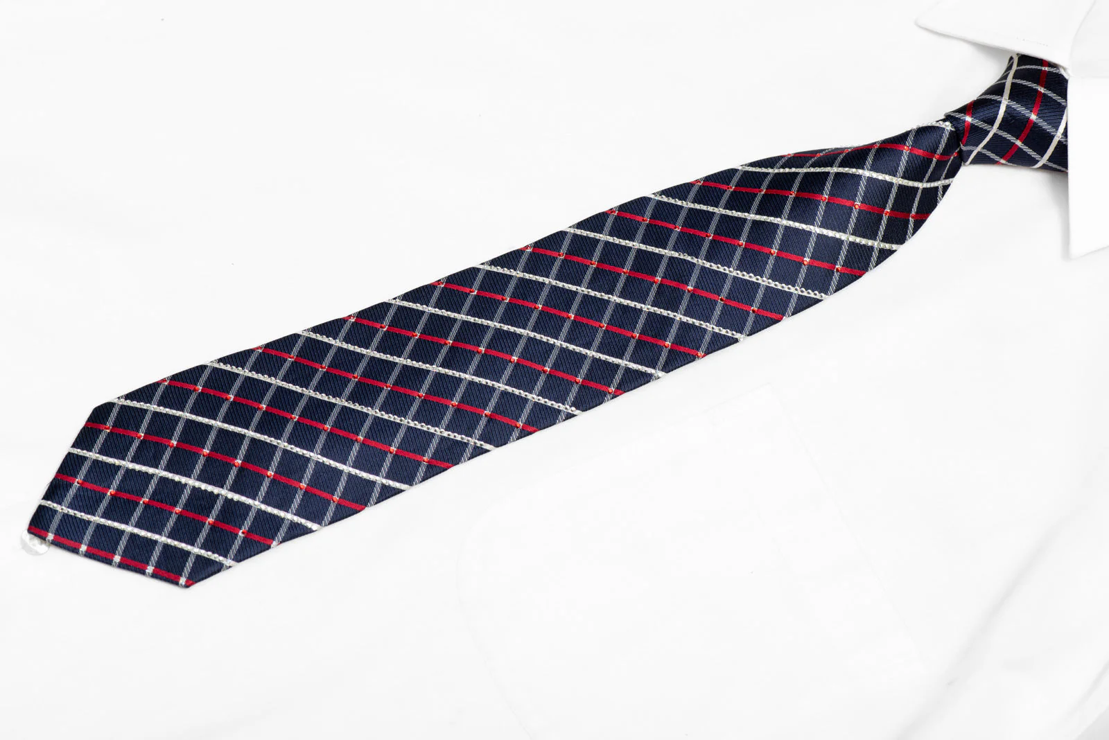 Red Silver Striped On Navy Rhinestone Silk Necktie - Image 3