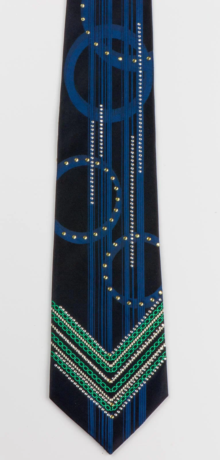 Remizio Gorgeous Silk Rhinestone Tie Geometric Design With V Stripes Necktie - Image 4