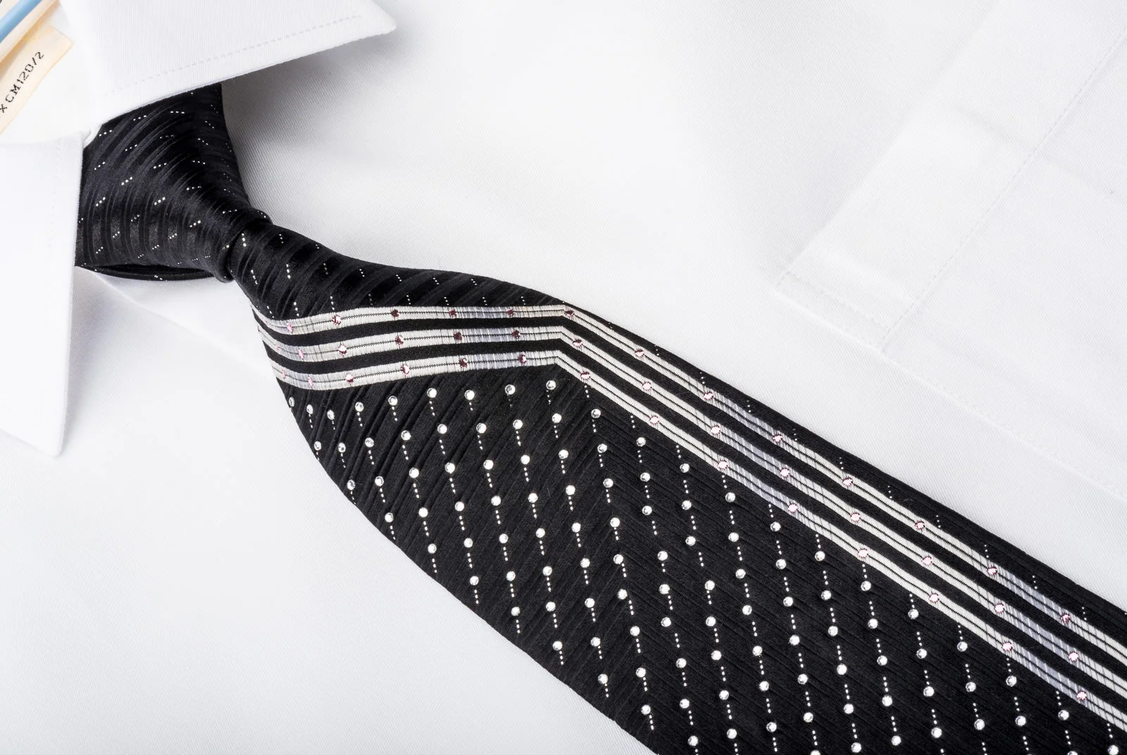 Remizio Men's Black Silk Rhinestone Tie With Silver Sparkles - Image 2