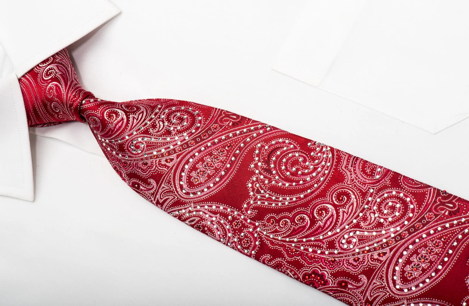 Remizio Men's Silk Tie Paisley On Red Sparkling With Rhinestones - Image 2