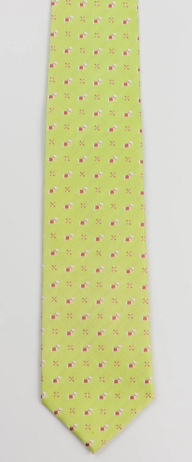 Remizio Men's Woven Silk Neck Tie Scotty Dogs On Lime Green With Silver Sparkles - Image 4