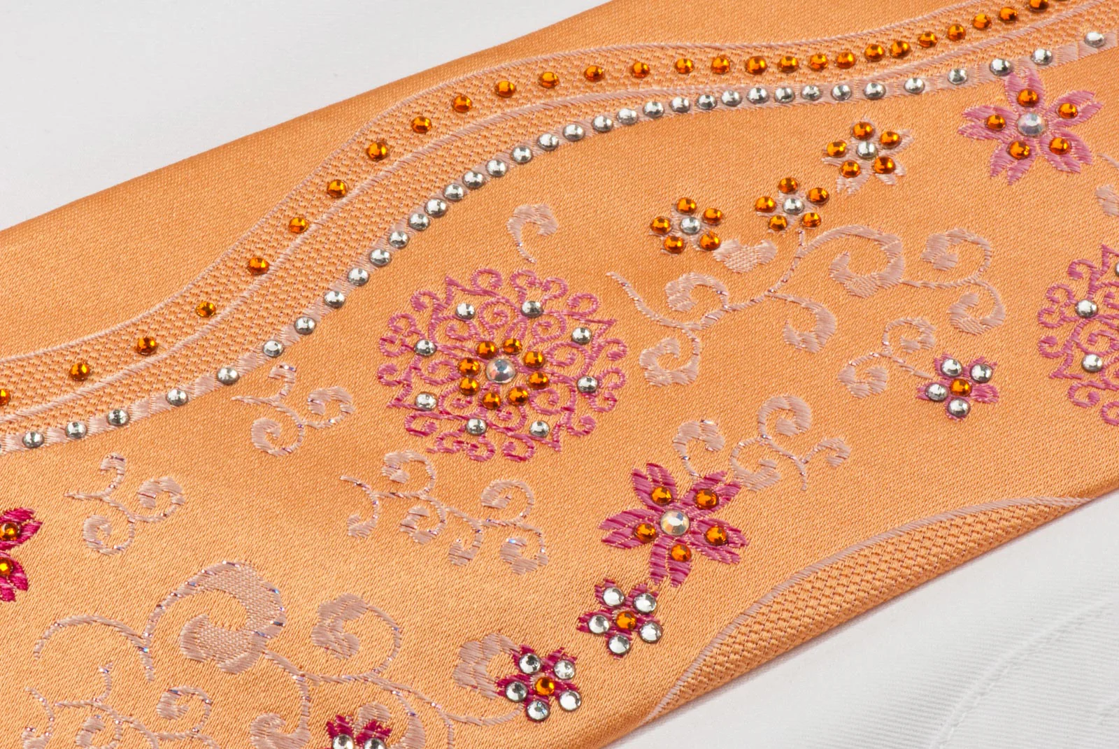 Remizio Men's Woven Silk Rhinestone Tie Floral On Peach Orange With Sparkles - Image 4