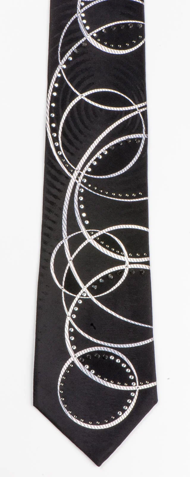 Remizio Rhinestone Neck Tie Silver Circles On Black Silk Classic 3 3/4 Inch - Image 4
