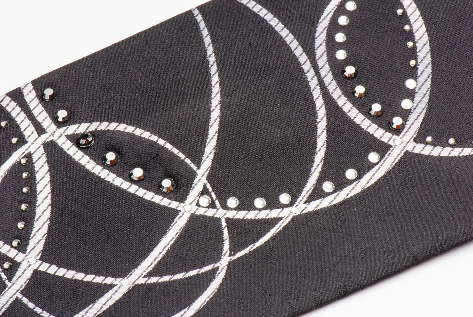 Remizio Rhinestone Neck Tie Silver Circles On Black Silk Classic 3 3/4 Inch - Image 5