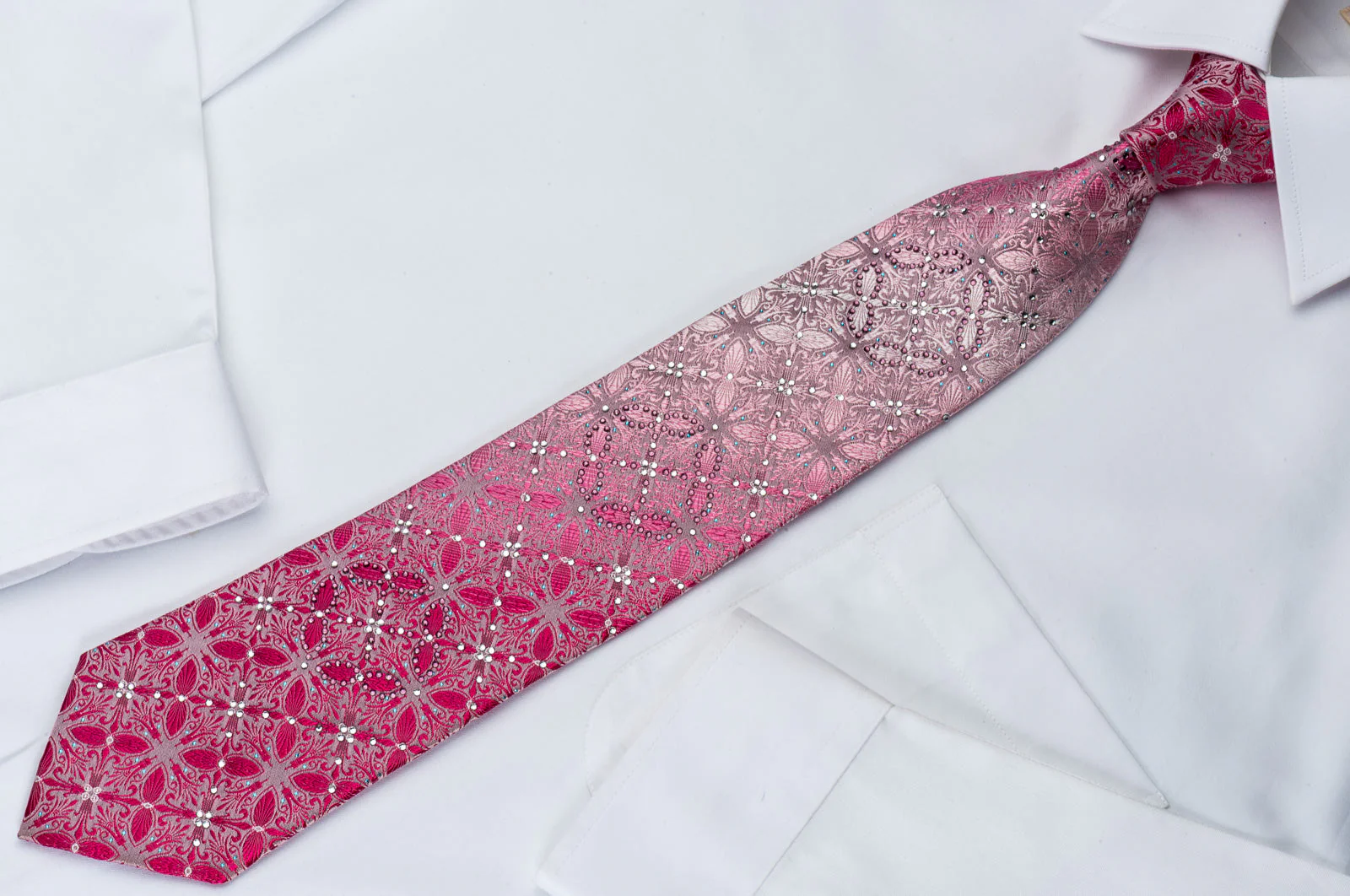 Remizio Rhinestone Necktie Anthemion Fleur De Lis On Pink With Silver Sparkles - Image 3