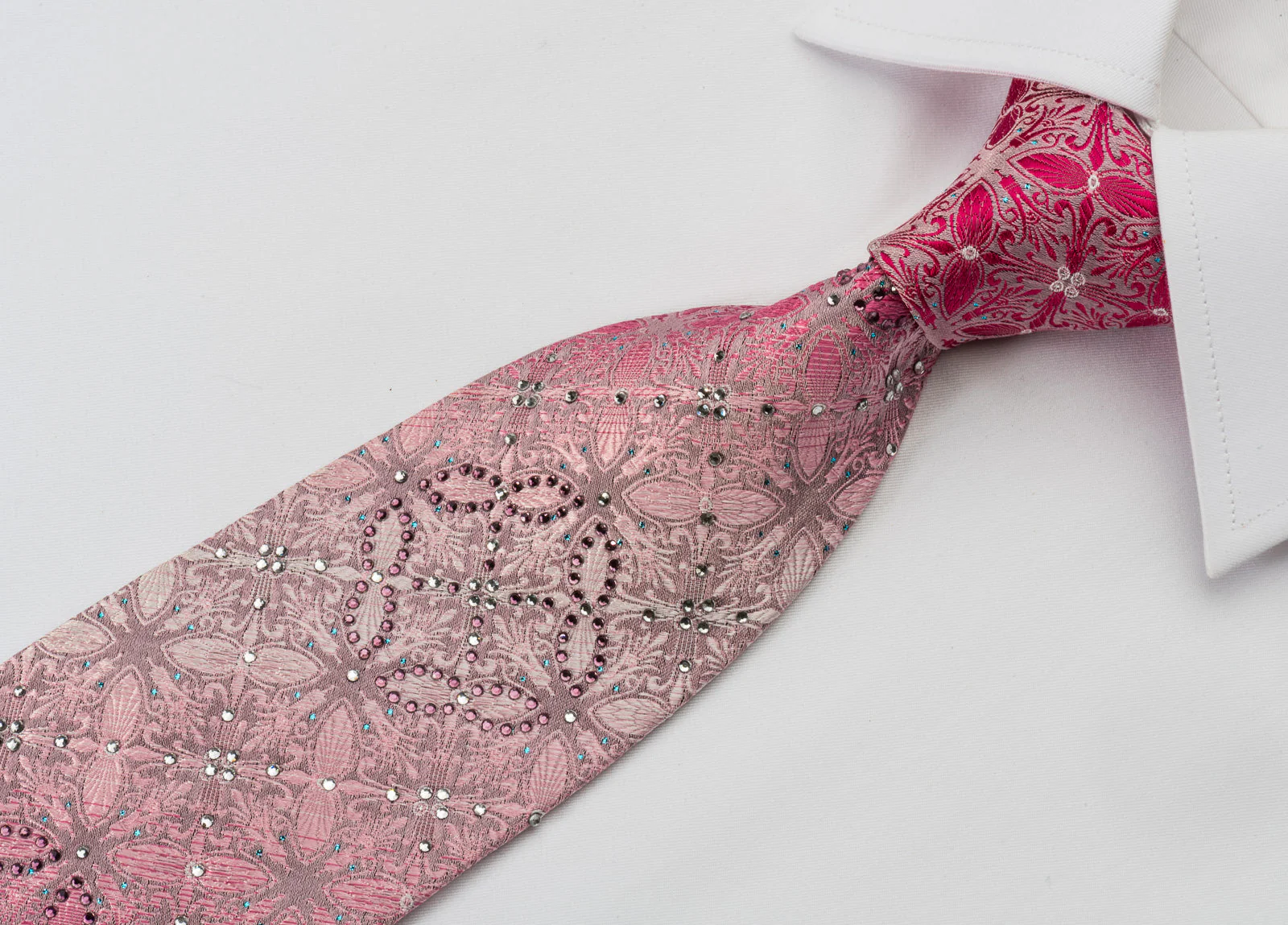 Remizio Rhinestone Necktie Anthemion Fleur De Lis On Pink With Silver Sparkles - Image 4