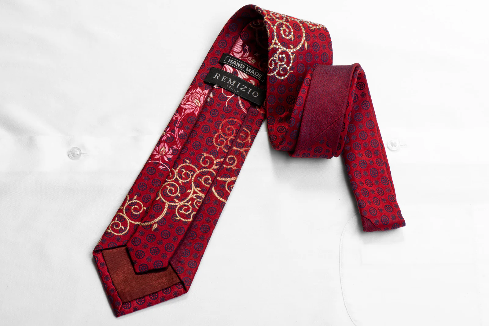 Remizio Rhinestone Silk Necktie Scrolls On Burgundy - Image 5