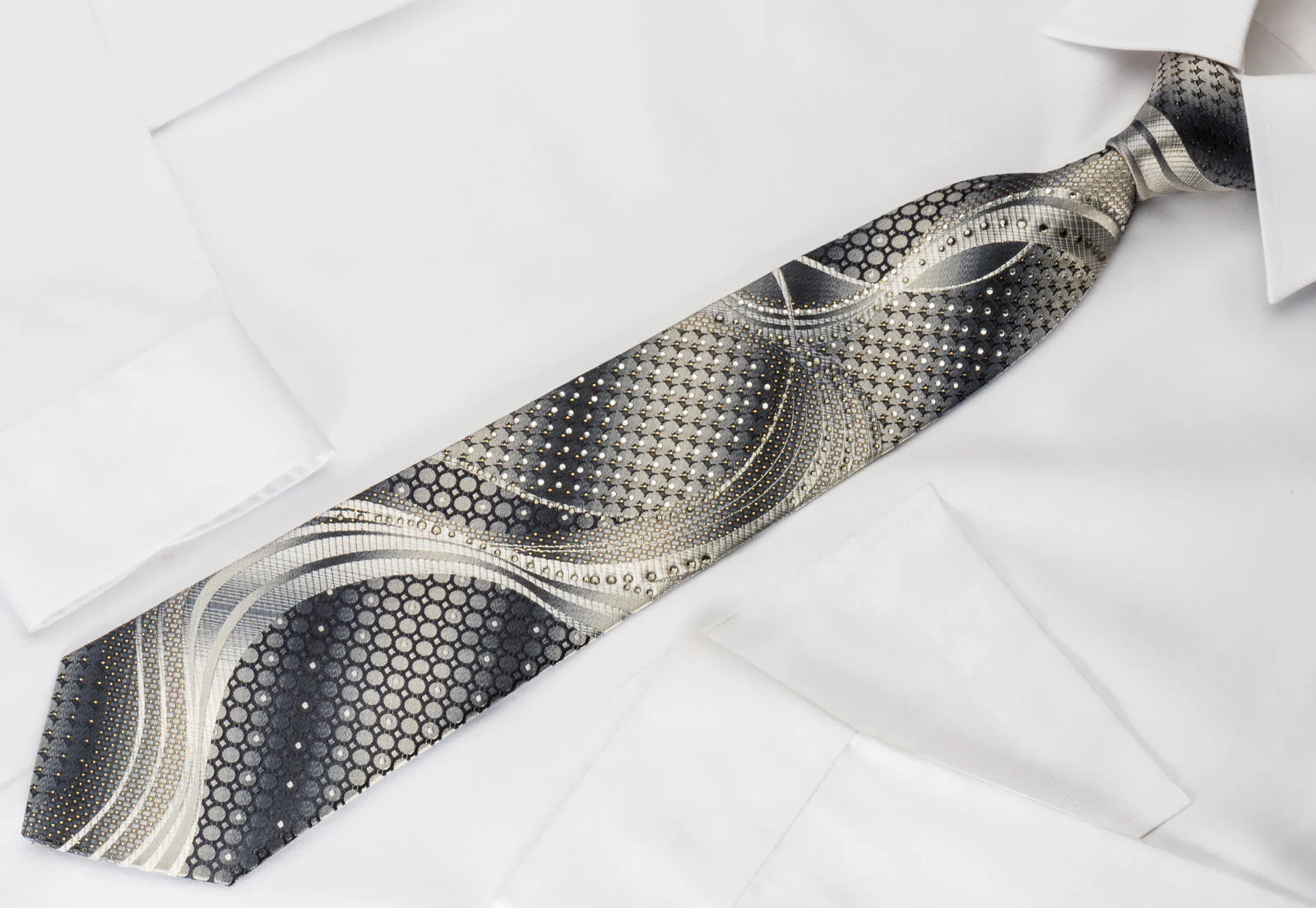 Remizio Silk Rhinestone Tie Scotty Dogs On Silver With Silver Sparkles - Image 6