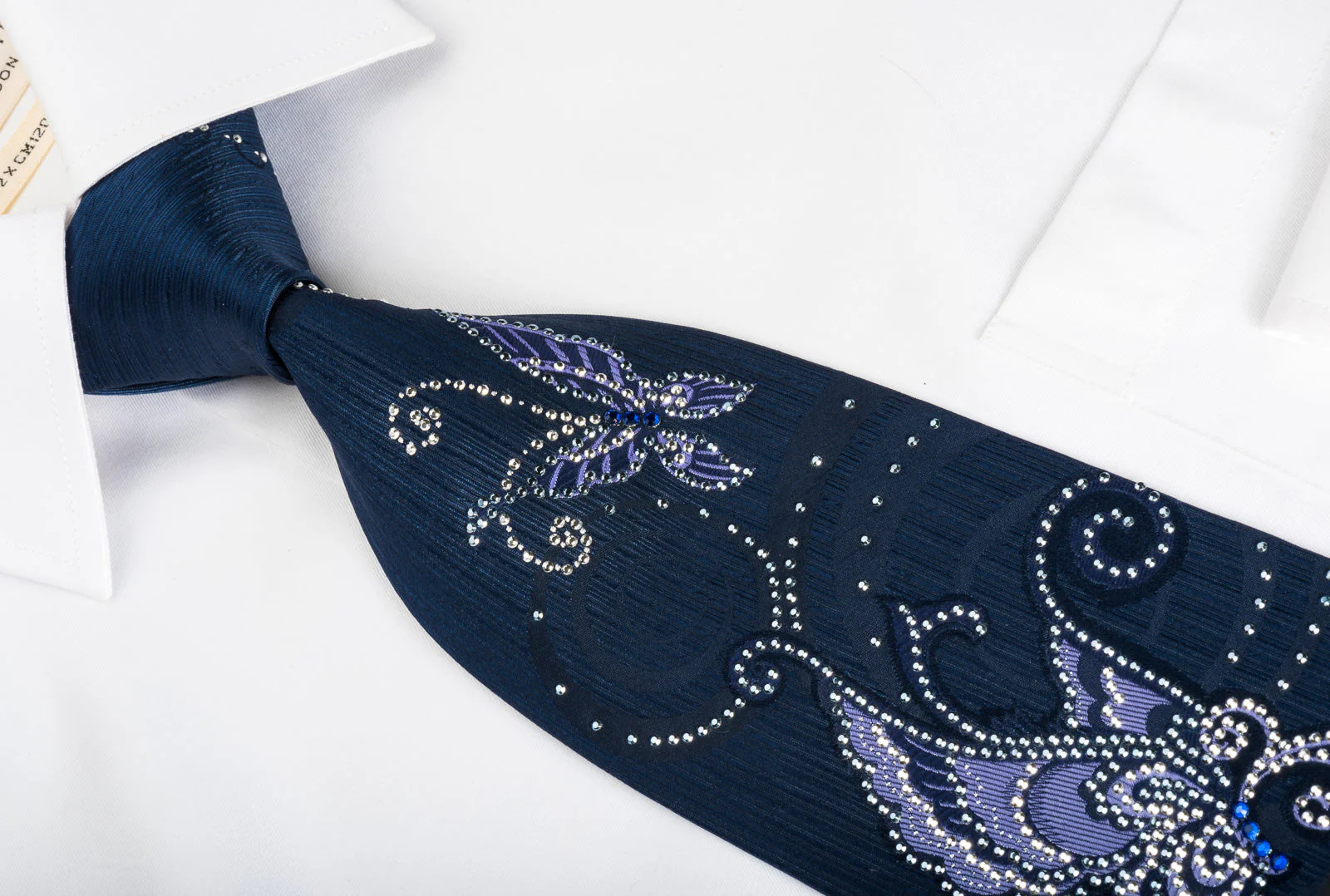 Remizio Silk Tie Rhinestone Butterflies On Blue - Image 3