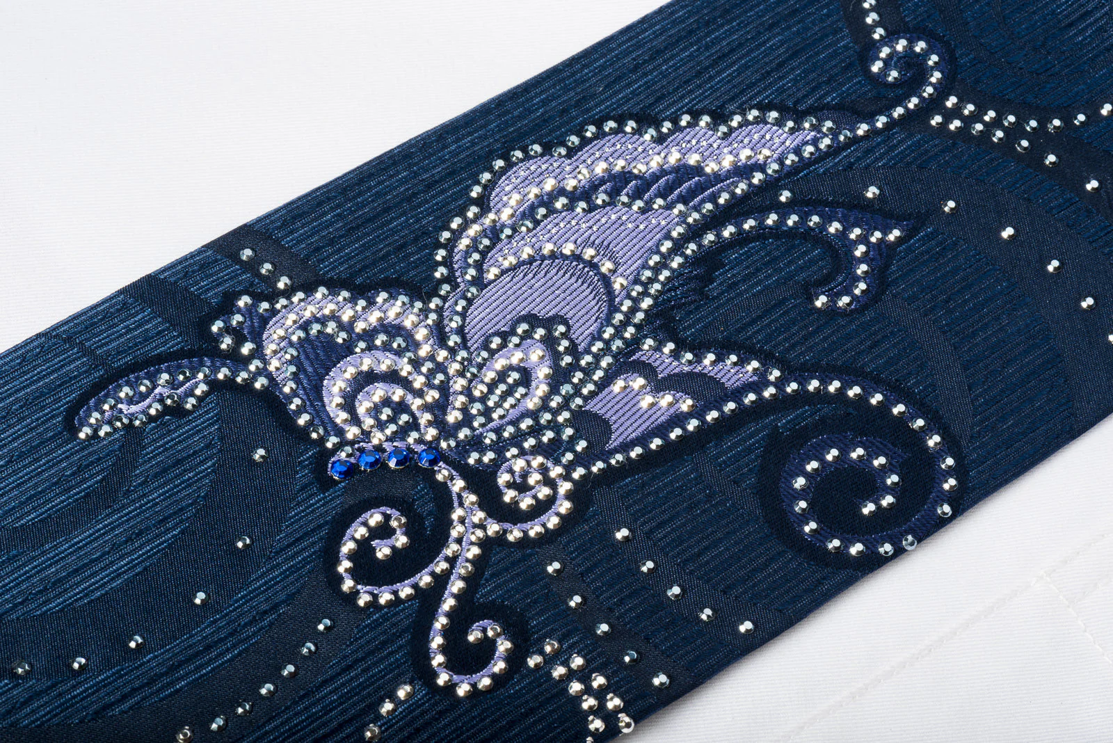 Remizio Silk Tie Rhinestone Butterflies On Blue - Image 7