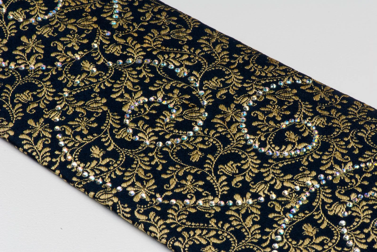 Renoma Silk Neck Tie Golden Vines On Black With Sparkles & Rhinestones - Image 3