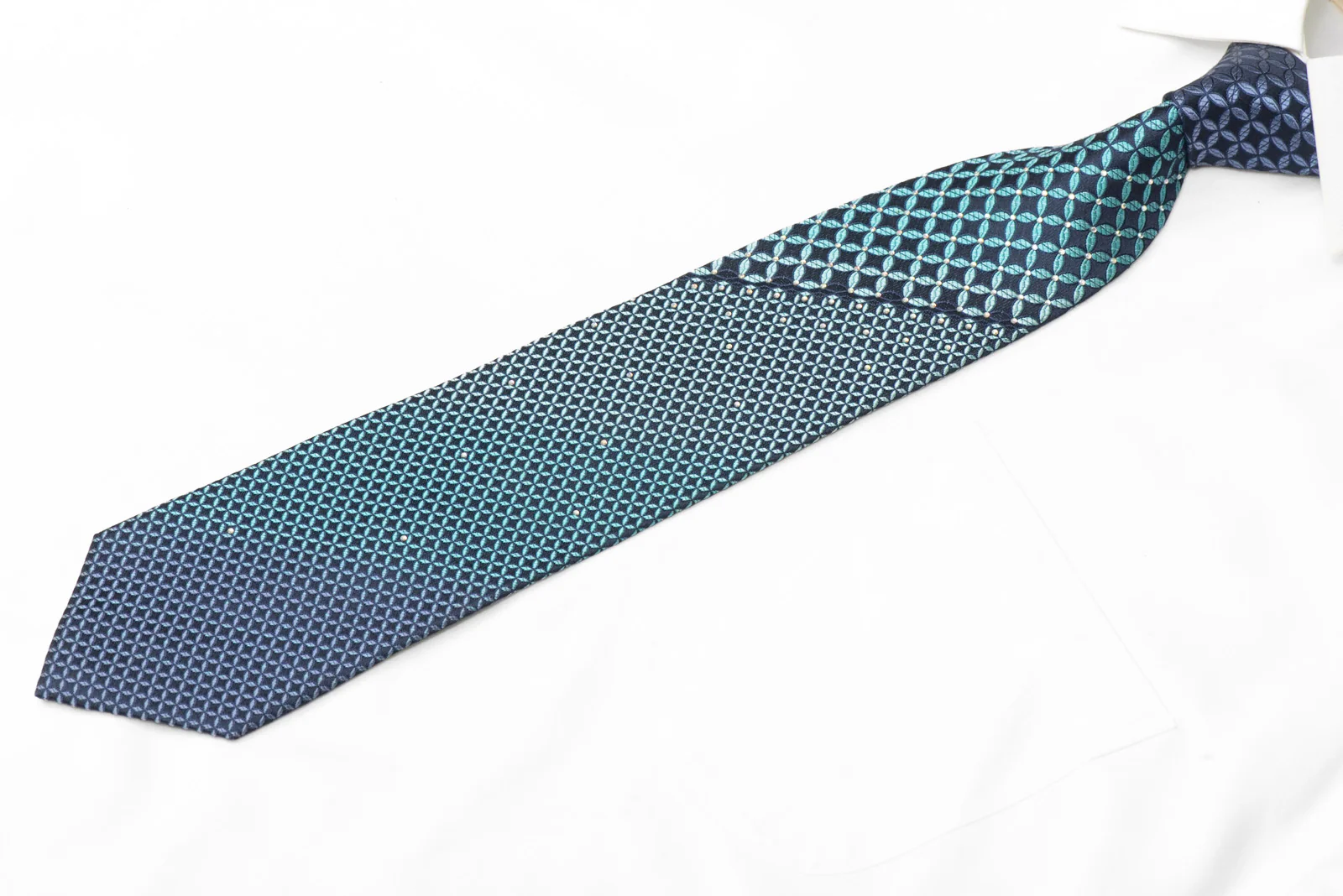 Teal Geometric On Navy Blue Rhinestone Tie - Image 4