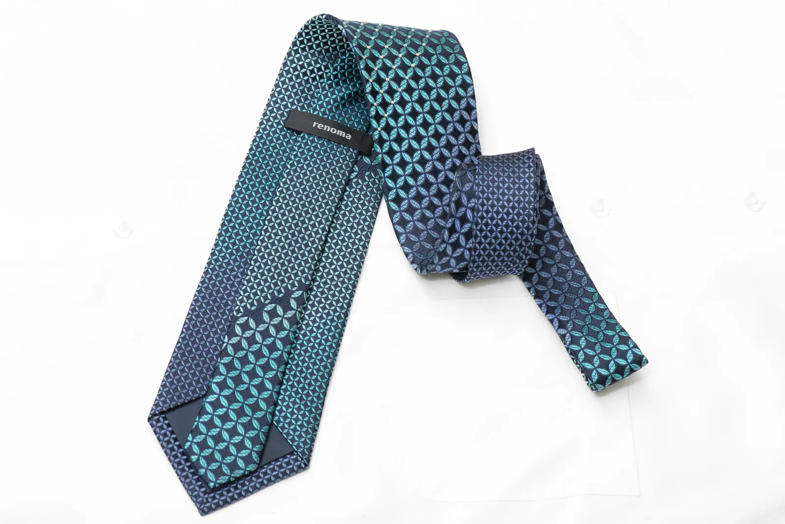 Teal Geometric On Navy Blue Rhinestone Tie - Image 5
