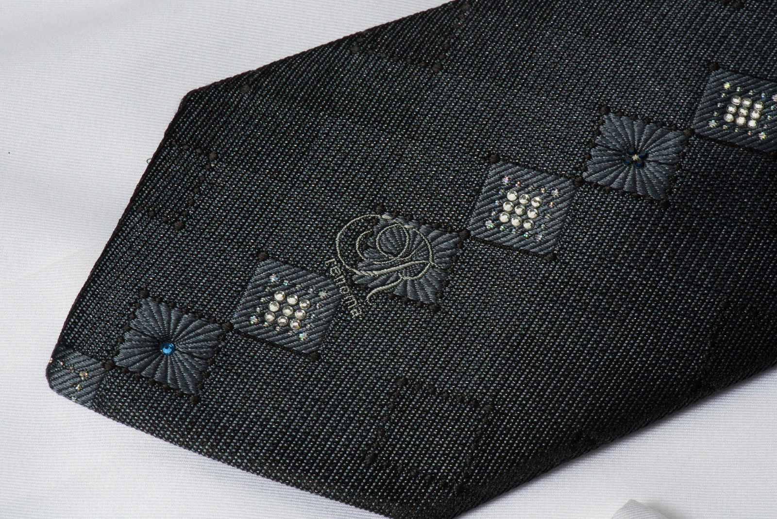 Renoma Black Silk Rhinestone Tie With Silver Sparkles - Image 2