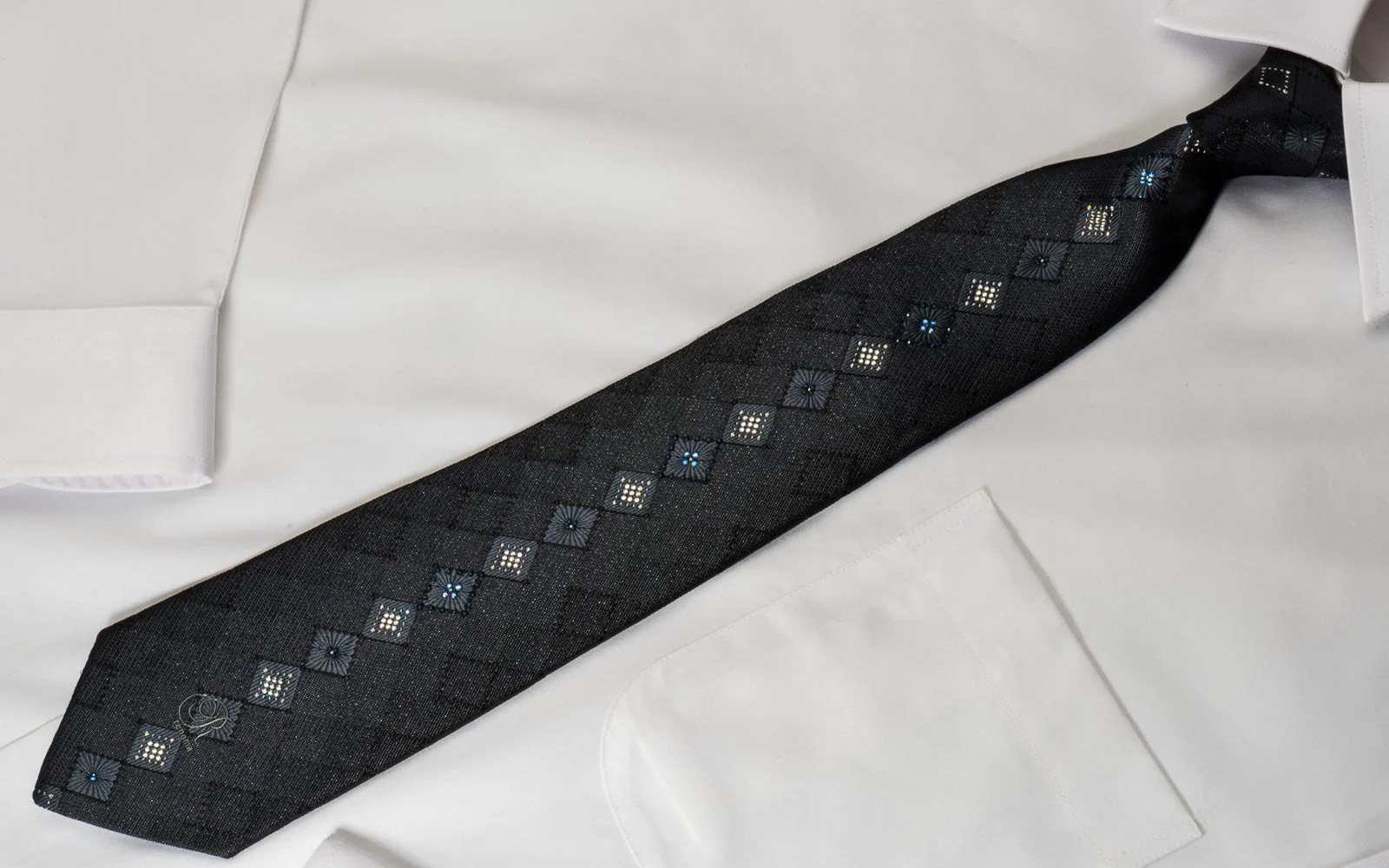 Renoma Black Silk Rhinestone Tie With Silver Sparkles - Image 3