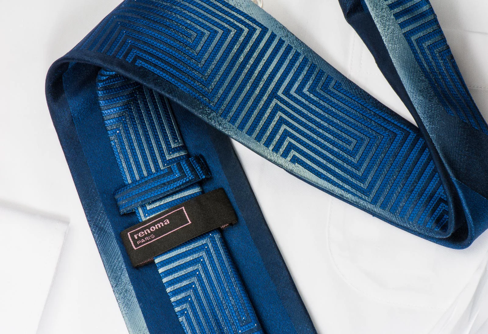 Renoma Crystal Rhinestone Necktie Geometric On Blue With Silver Sparkles - Image 4