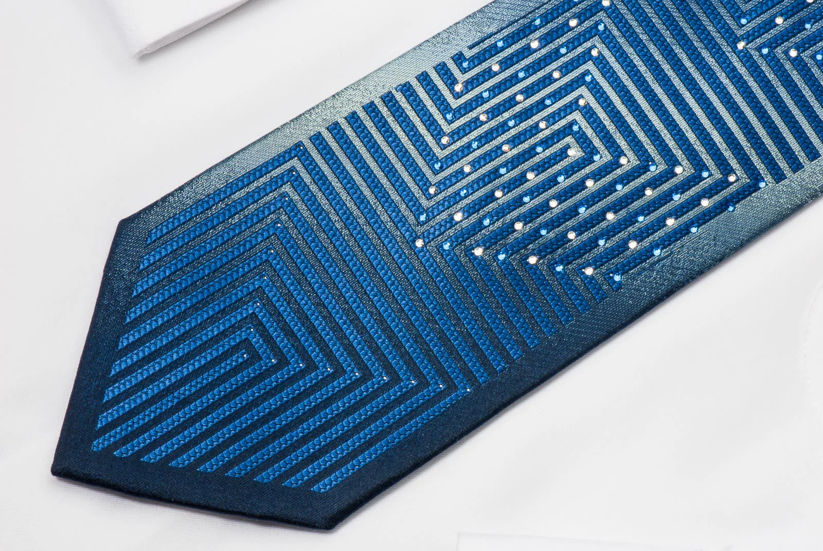 Renoma Crystal Rhinestone Necktie Geometric On Blue With Silver Sparkles - Image 6