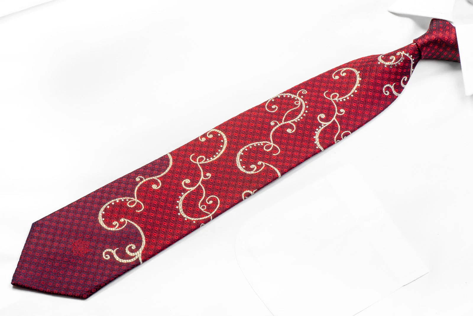 Renoma Crystal Rhinestone Tie Silver Scrolls On Burgundy With Silver Sparkles - Image 3