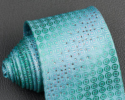 Renoma Dots On Turquoise Silk Neck Tie With Rhinestones Classic 3 1/2 Inch - Image 2