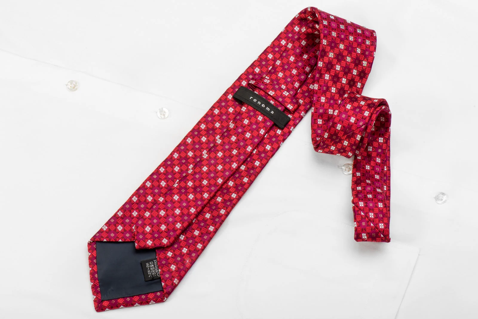 Renoma Men's Crystal Necktie Red Geometric On Purple With Silver Sparkles - Image 4