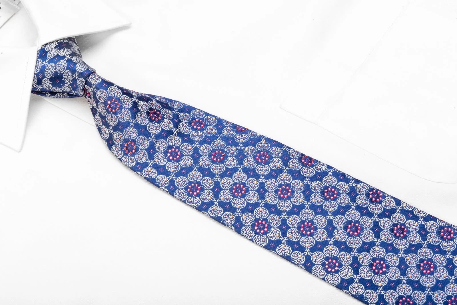 Renoma Men's Crystal Necktie Silver Medallions On Blue With Purple Sparkles - Image 2