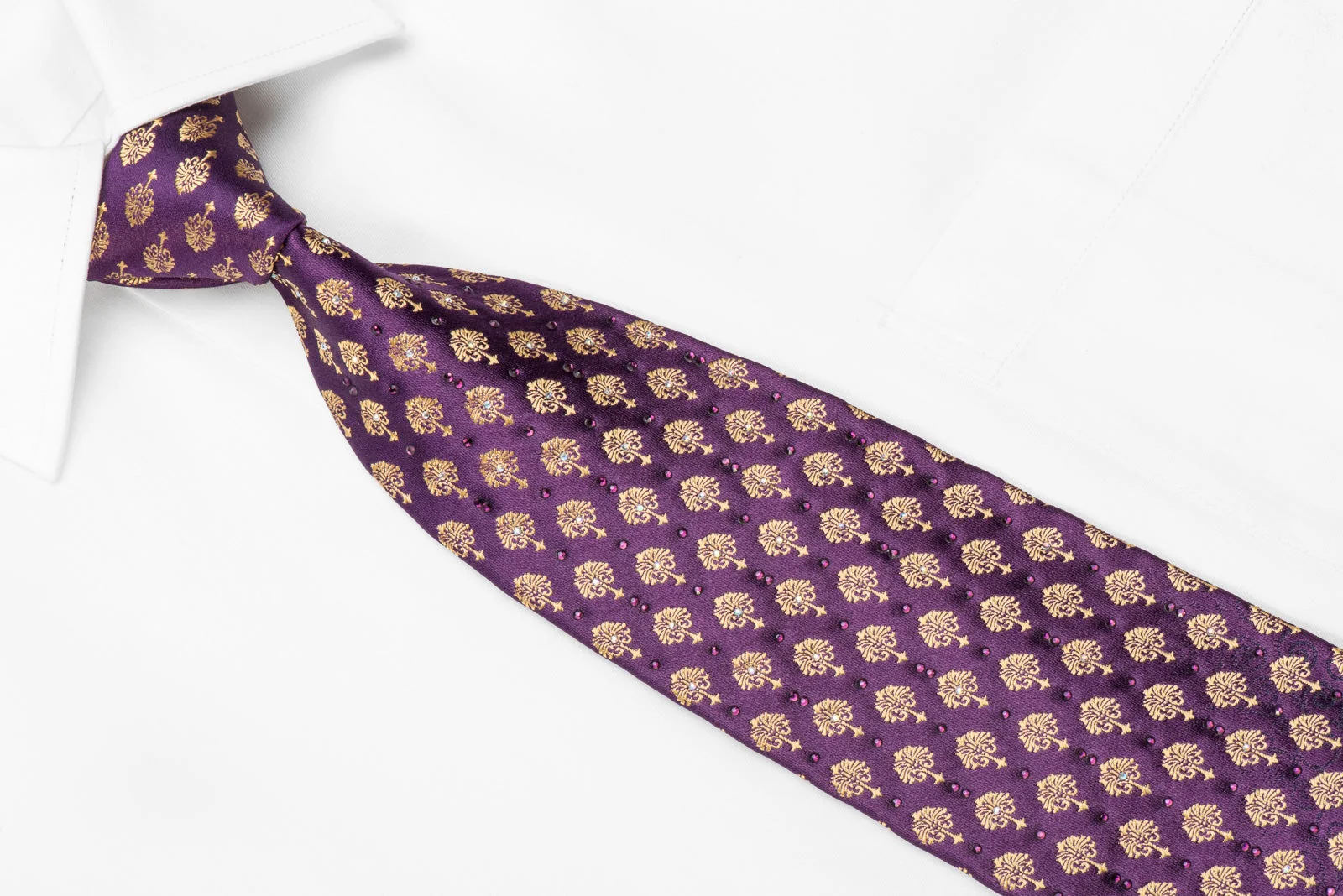 Renoma Men's Crystal Silk Necktie Golden Anthemion On Purple - Image 2