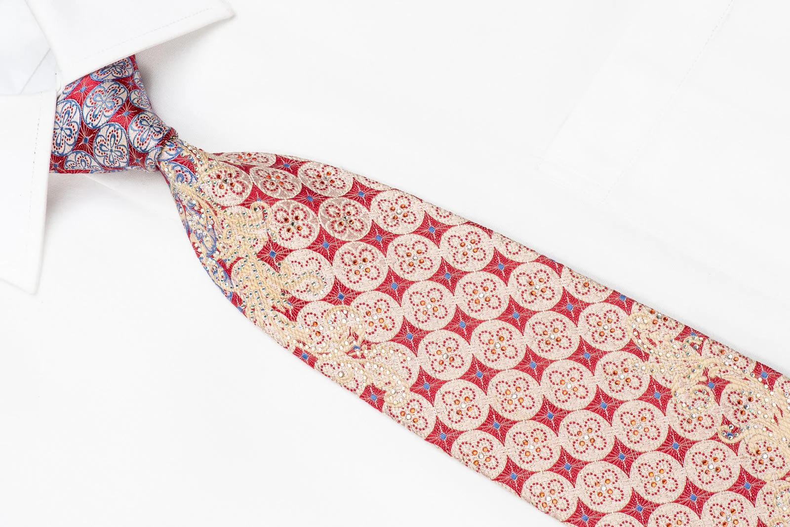 Renoma Men's Crystal Silk Necktie Pink Geometric On Silver With Silver Sparkles - Image 2