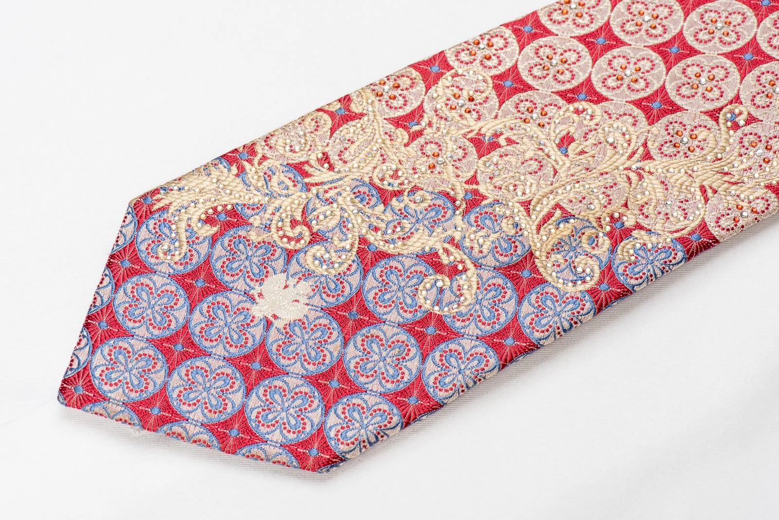 Renoma Men's Crystal Silk Necktie Pink Geometric On Silver With Silver Sparkles - Image 3