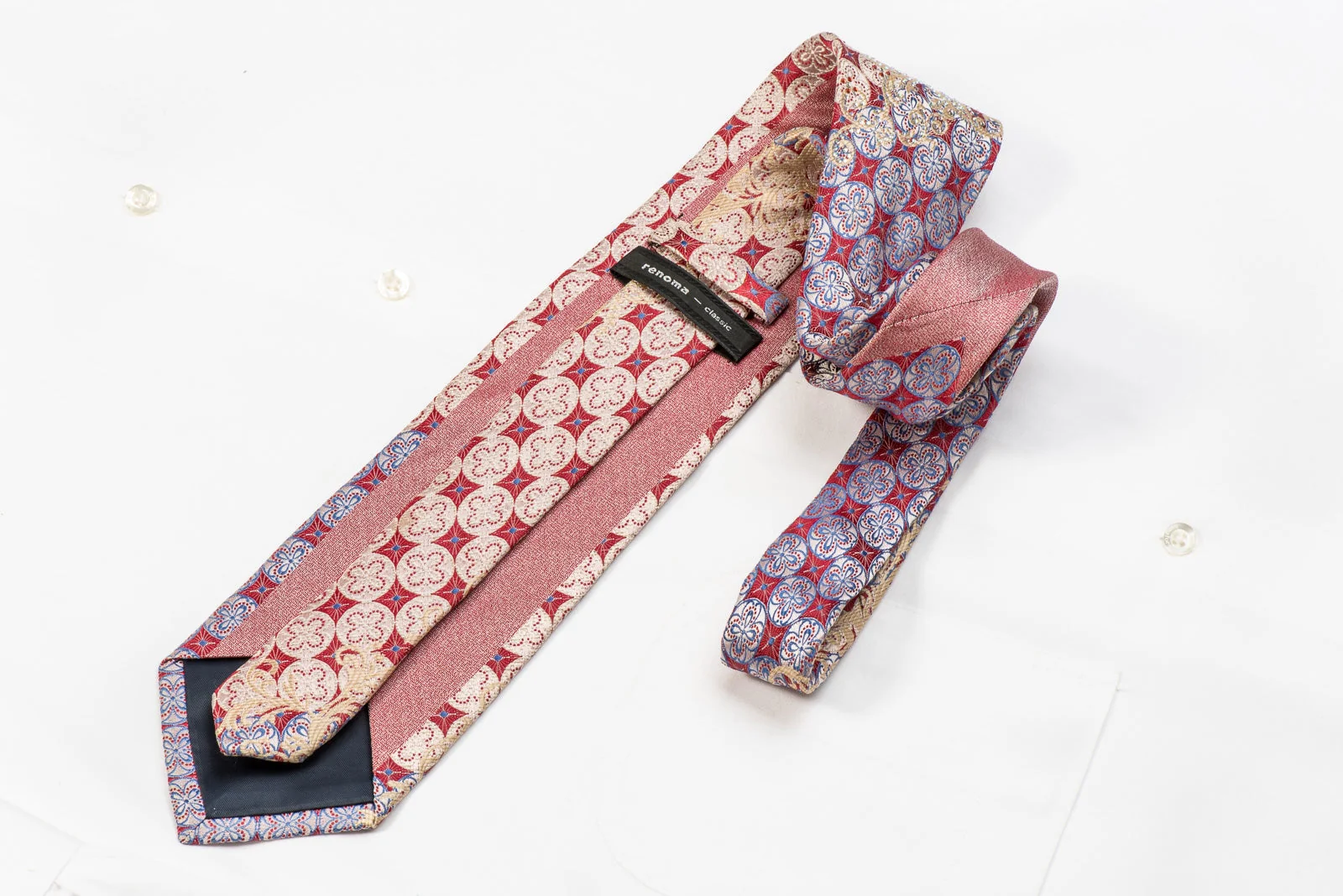 Renoma Men's Crystal Silk Necktie Pink Geometric On Silver With Silver Sparkles - Image 5
