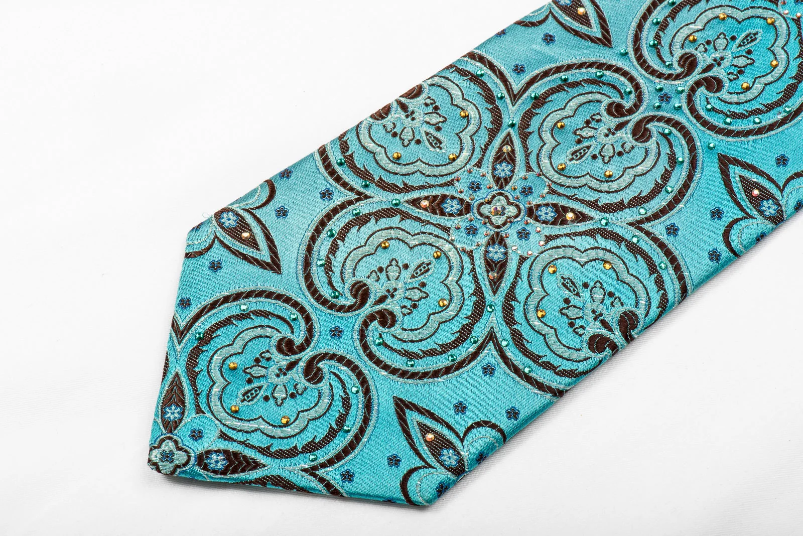 Crystal Silk Tie Acanthus On Blue With Silver Sparkles - Image 2