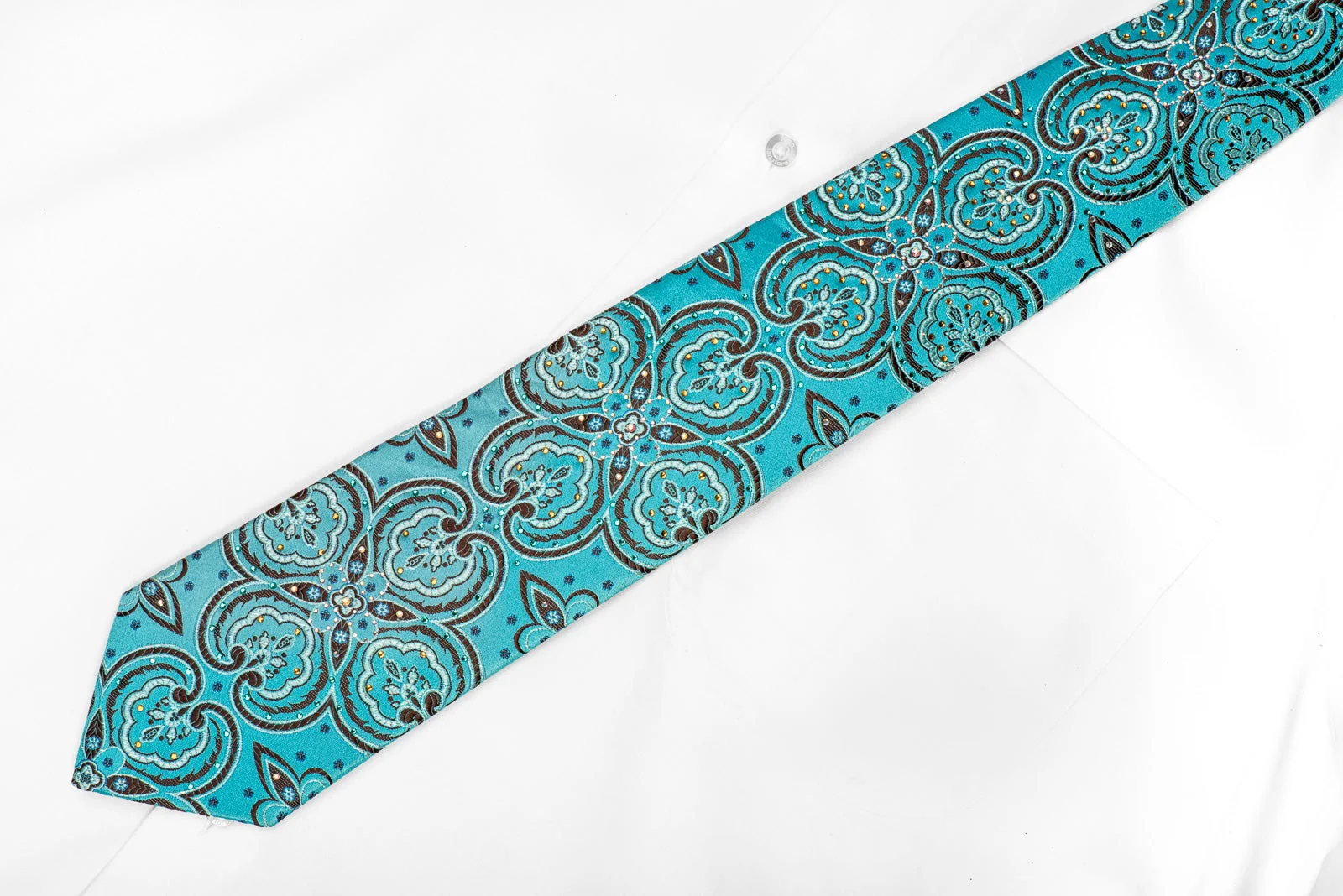 Crystal Silk Tie Acanthus On Blue With Silver Sparkles - Image 4