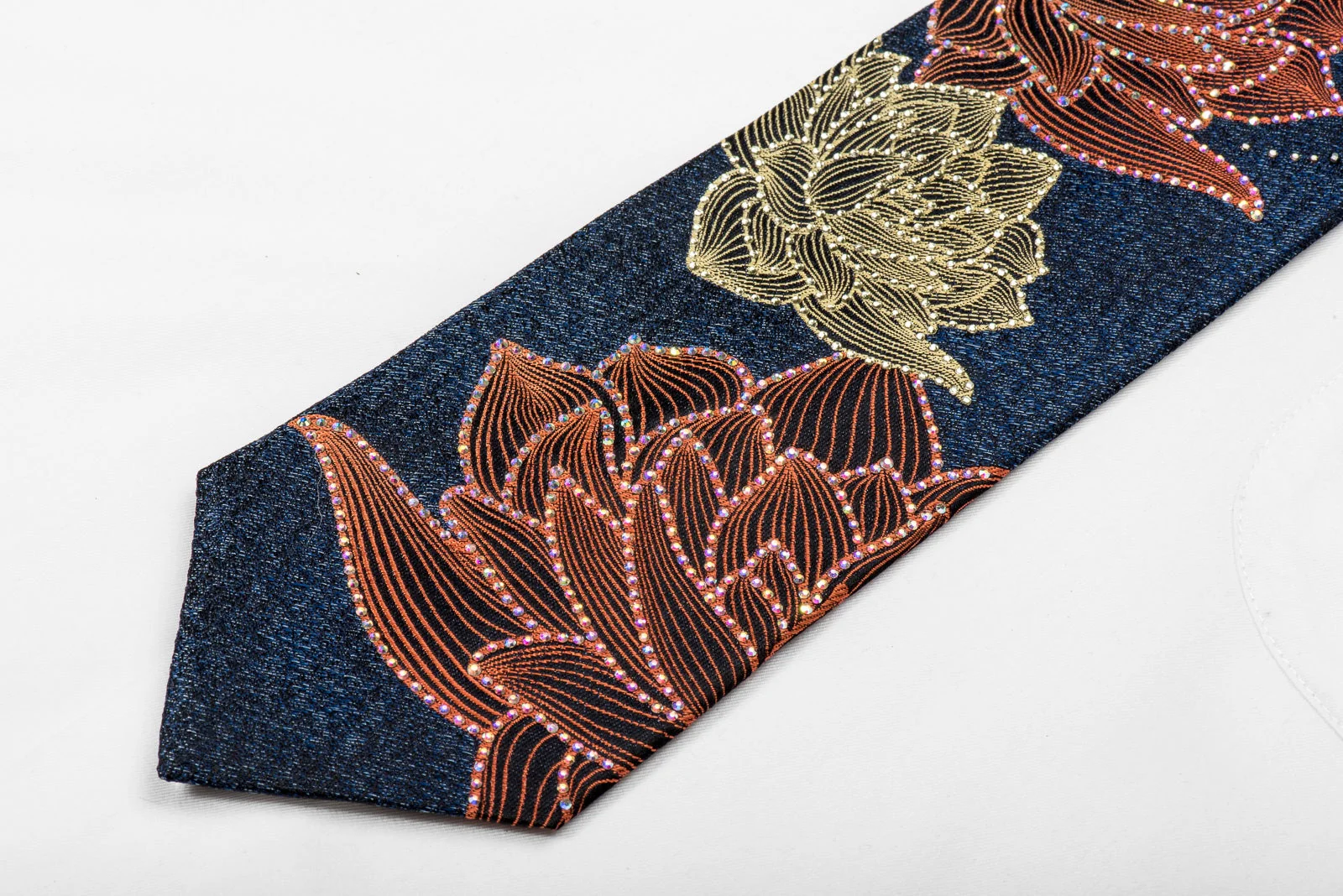 Renoma Men's Crystal Silk Tie Floral On Blue Sparkling With Rhinestones - Image 3
