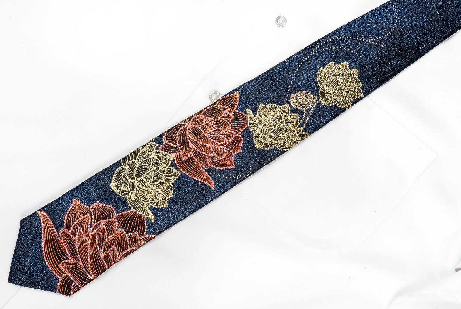 Renoma Men's Crystal Silk Tie Floral On Blue Sparkling With Rhinestones - Image 6