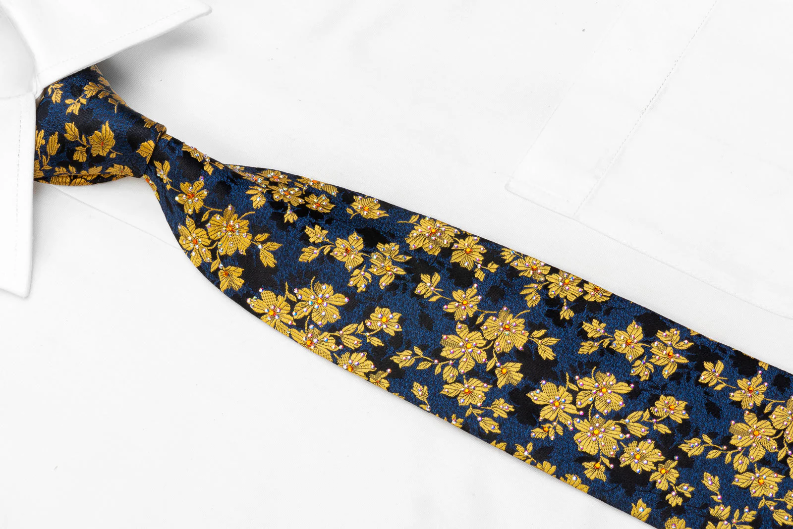 Renoma Men's Rhinestone Necktie Golden Floral On Black - Image 2