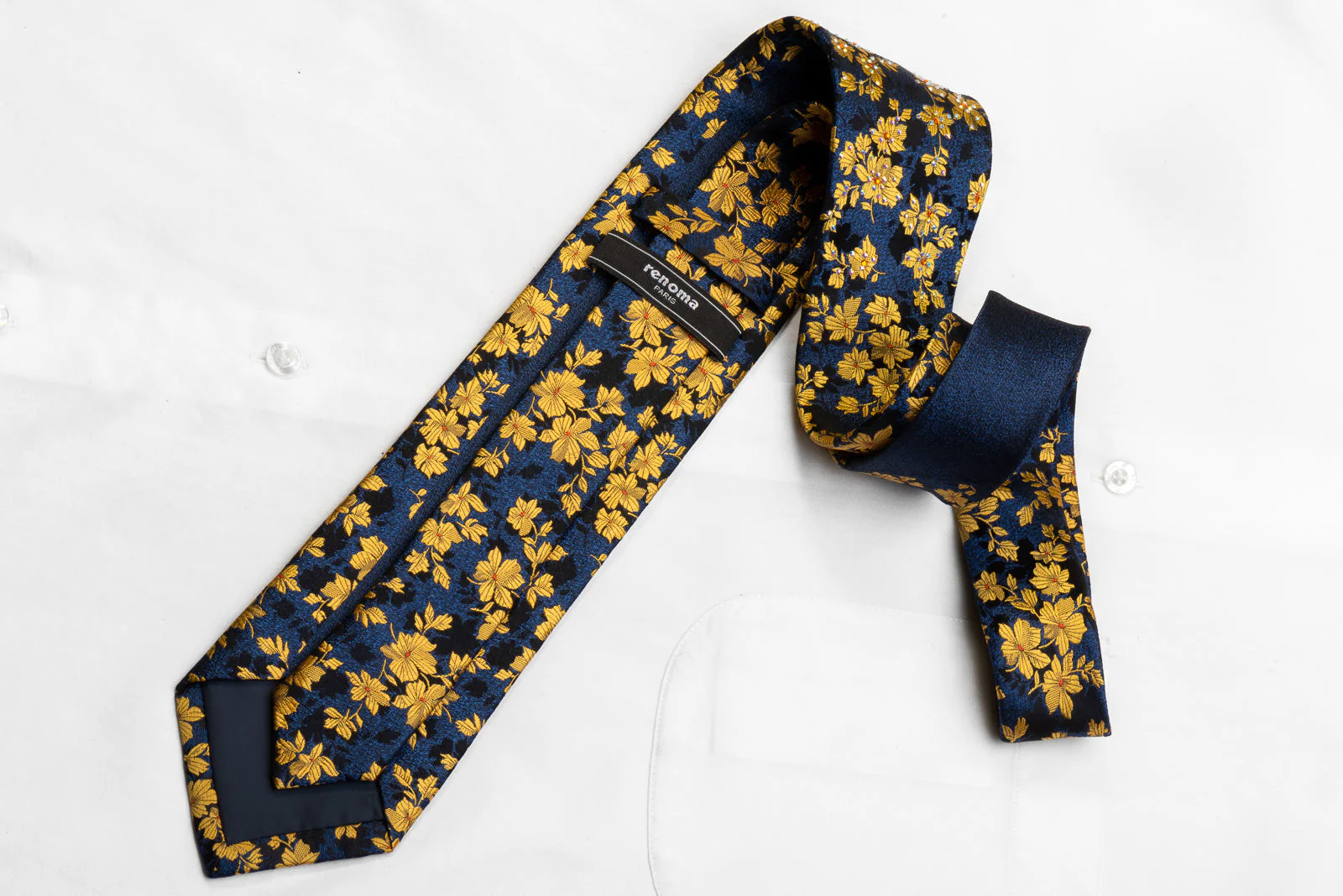 Renoma Men's Rhinestone Necktie Golden Floral On Black - Image 4
