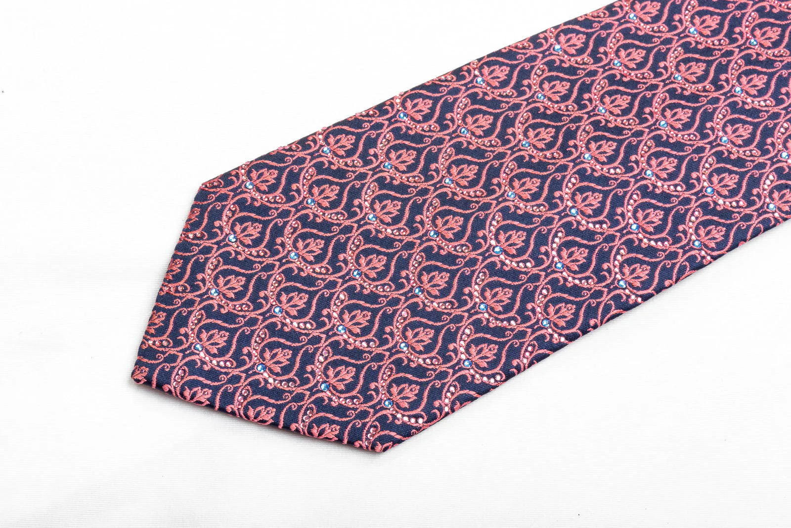 Renoma Men's Rhinestone Necktie Pink Cartouche On Navy With Pink Sparkles - Image 3