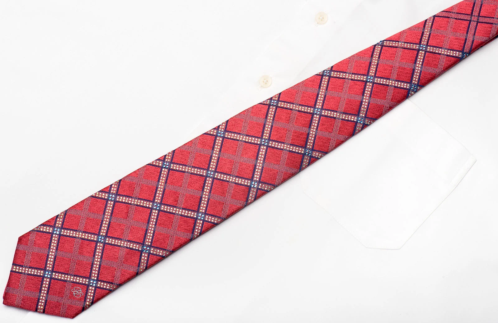 Renoma Men's Rhinestone Silk Tie Checker On Pink With Silver Sparkles - Image 4