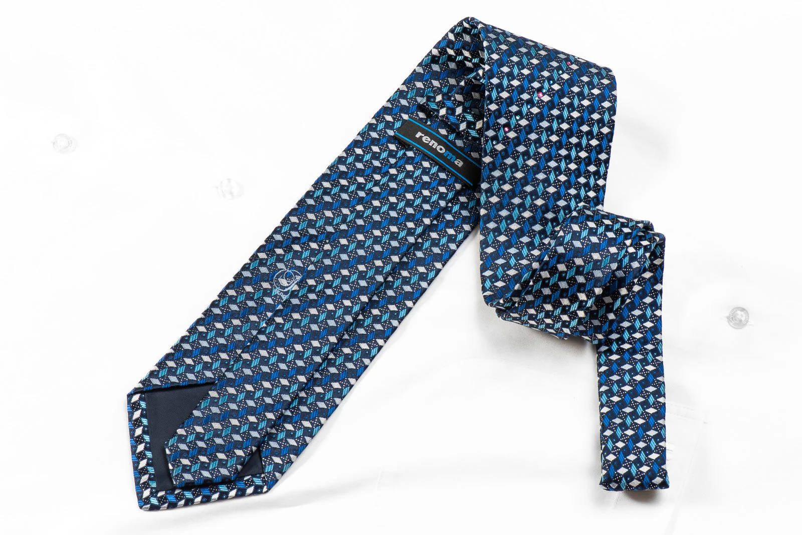 Renoma Men's Rhinestone Tie Geometric On Navy With Silver Sparkles - Image 4