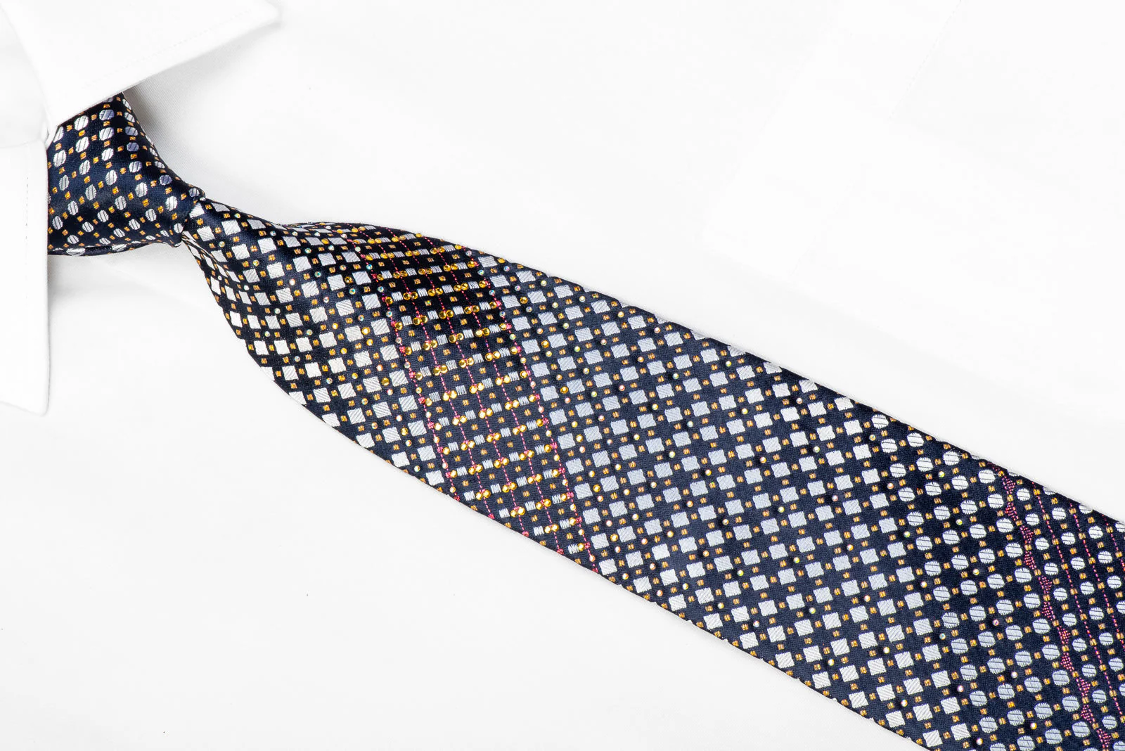 Renoma Men's Rhinestone Tie Silver Geometric On Navy With Sparkles - Image 2