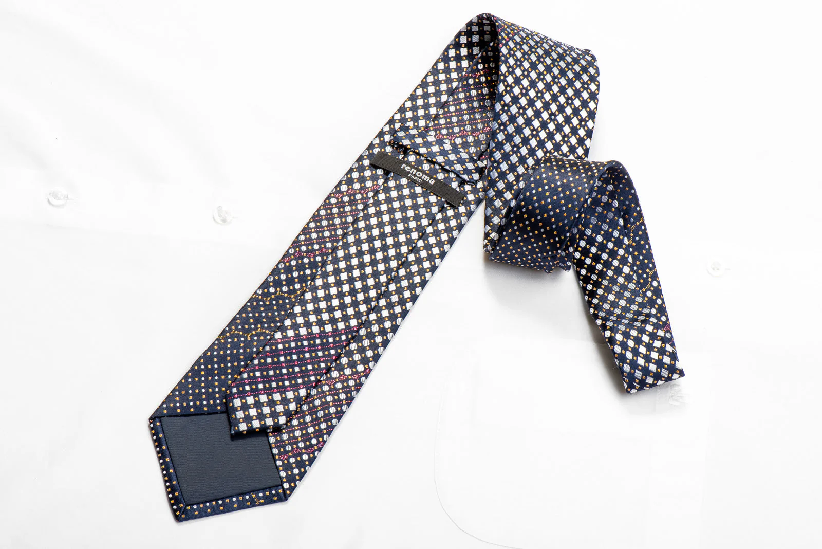 Renoma Men's Rhinestone Tie Silver Geometric On Navy With Sparkles - Image 4