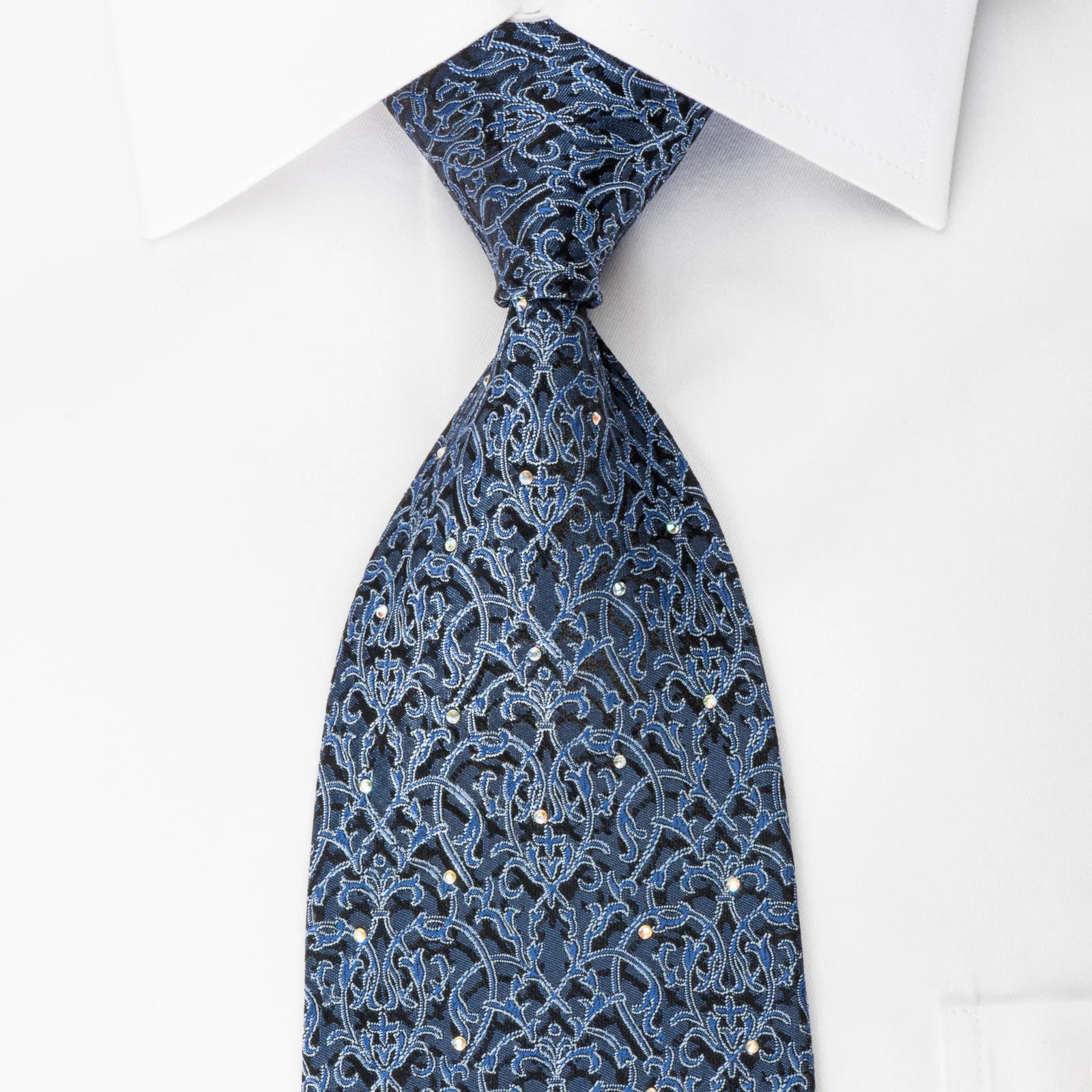Renoma Men's Silk Necktie Baroque On Blue Sparkling With Rhinestones
