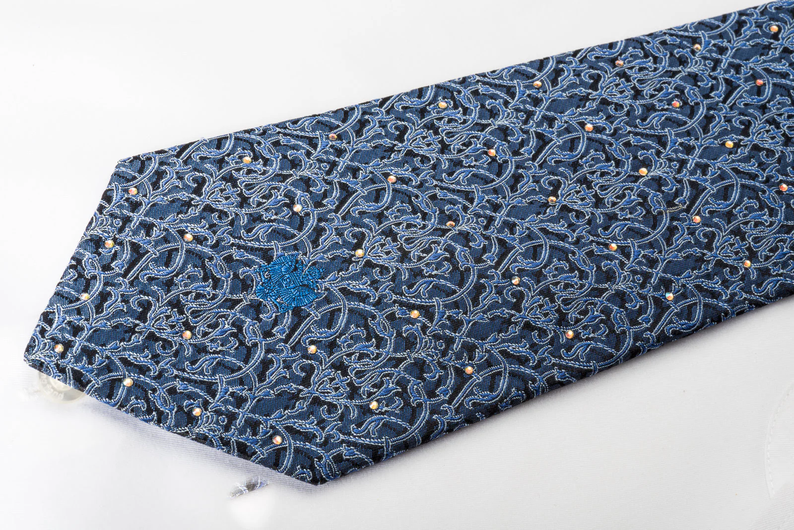 Renoma Men's Silk Necktie Baroque On Blue Sparkling With Rhinestones - Image 2