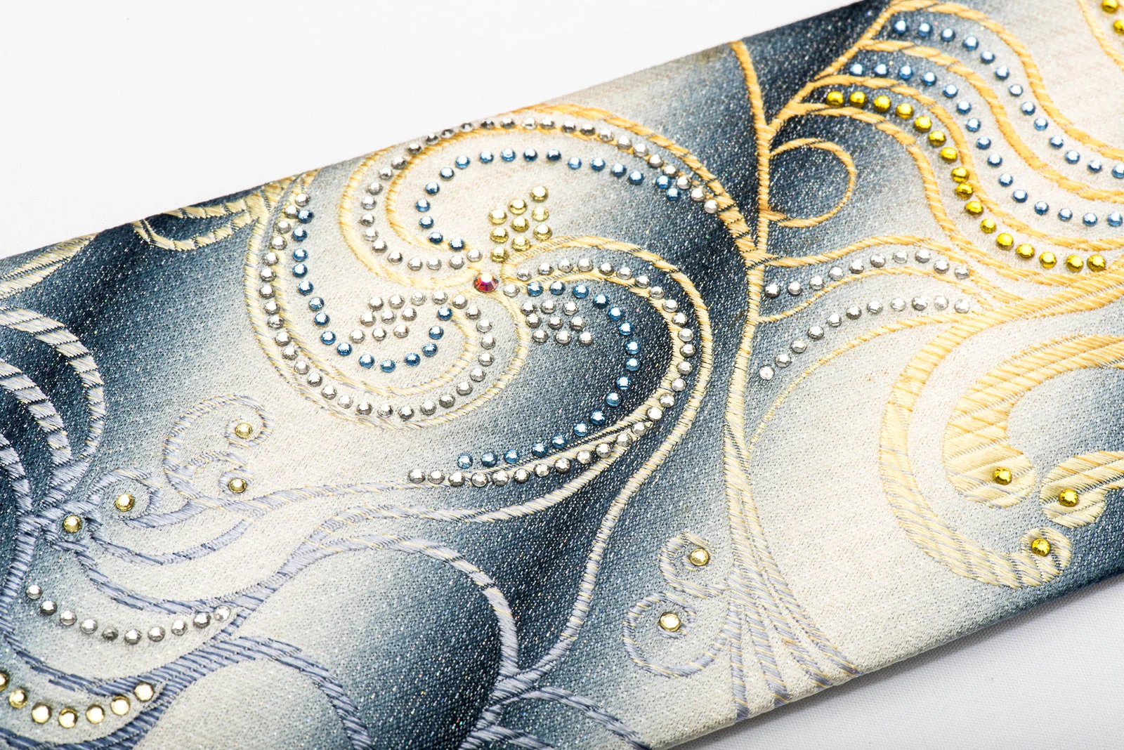 Renoma Men's Silk Necktie Scrolls On Silver Sparkling With Rhinestones - Image 3