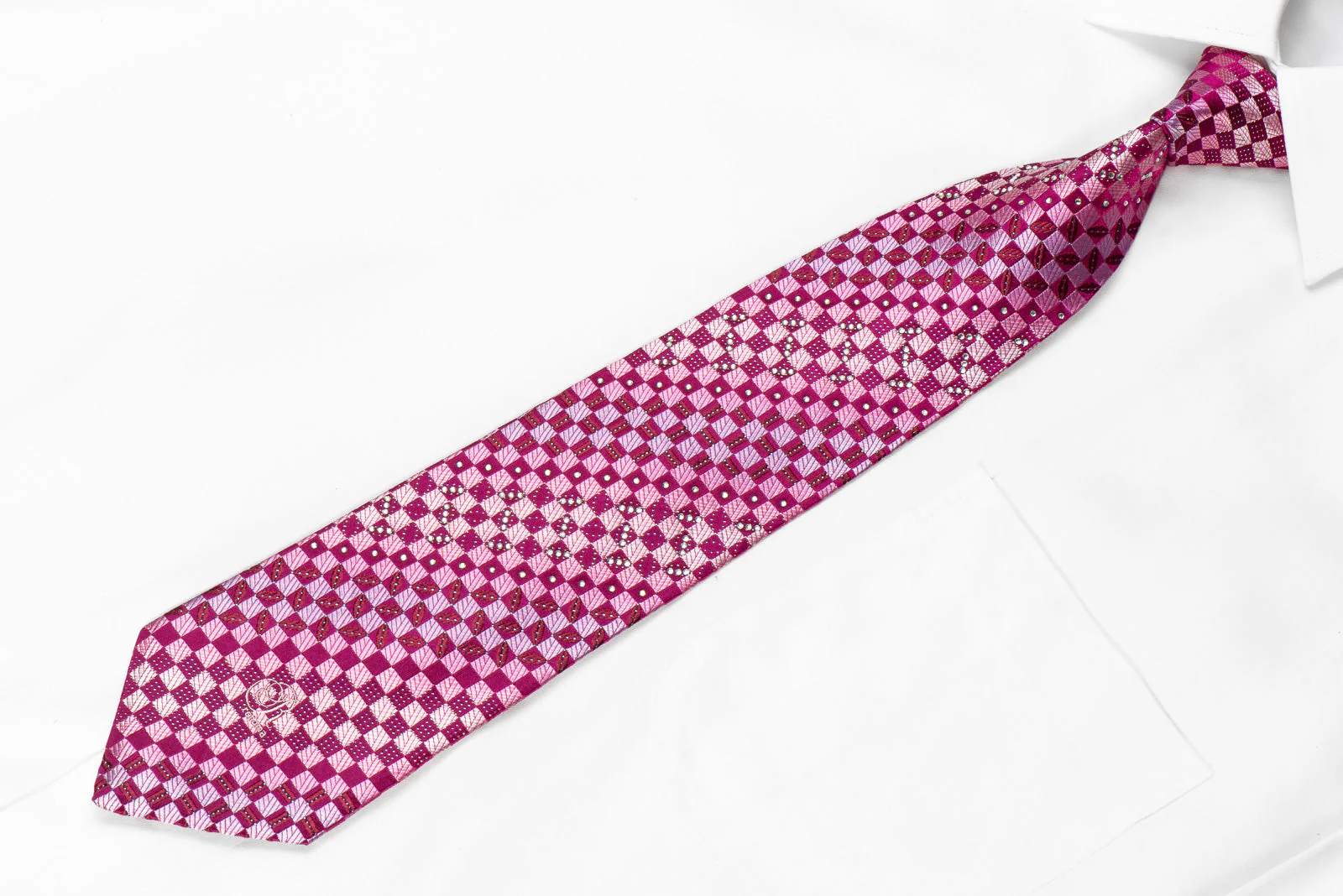 Renoma Men's Silk Rhinestone Purple Checkered Tie With Sparkles - Image 3